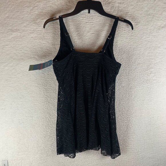 Swim Solutions Women's Tummy Control Flyaway Black Crochet Swimdress Size 10 NWT - Picture 6 of 11